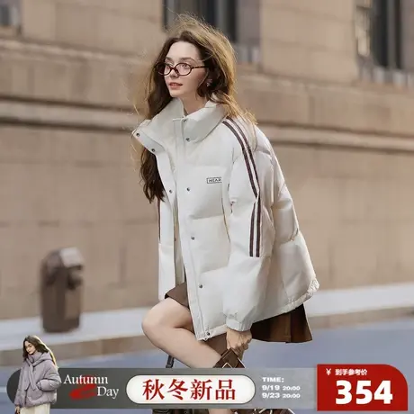 唐狮2025冬季短款羽绒服女士撞色加厚保暖防寒运动风羽绒外套黑色商品大图