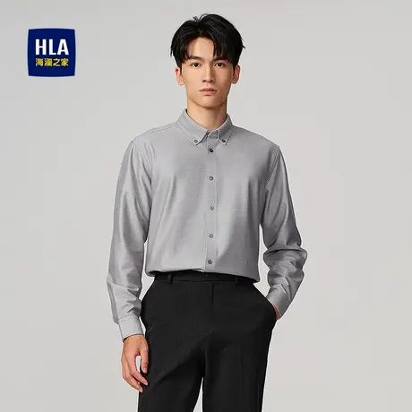 HLA/海澜之家保暖长袖衬衫2025秋冬新扣领尖领格子商务绅士衬衣男图片
