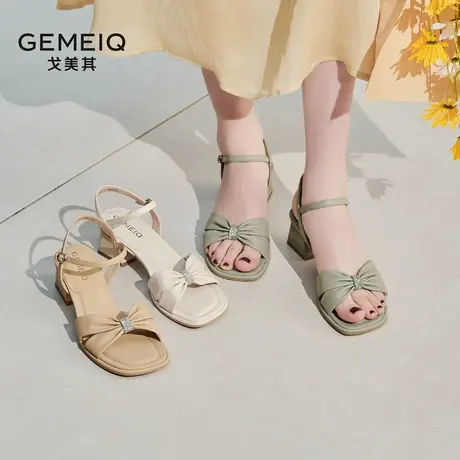 戈美其一字扣带凉鞋女夏季2025年新款露趾仙女粗跟百搭气质高跟鞋图片