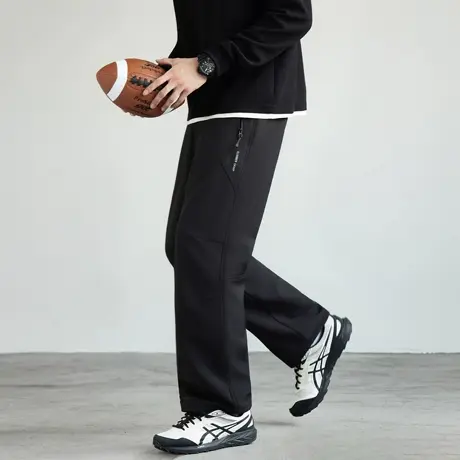 唐狮秋冬季休闲长裤男士加绒保暖直筒裤宽松百搭潮流黑色男裤TUTA商品大图