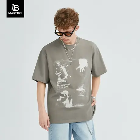 Lilbetter短袖男2023夏季新款T恤美式潮流半袖宽松五分袖夏季衣服商品大图