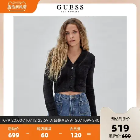 GUESSOriginals23年新款秋女士短款V领复古毛衣开衫-W3BR10Z33V0图片