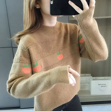 半高领毛衣女士秋冬2023新款打底衫宽松套头上衣学院风减龄针织衫商品大图