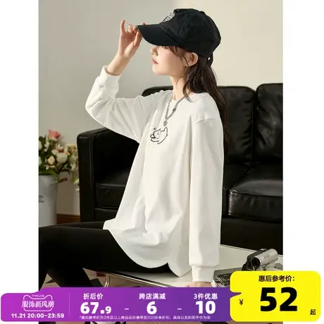 唐狮下摆开叉长袖T恤女圆领上衣女2023秋季新款独特上衣超好看xz商品大图