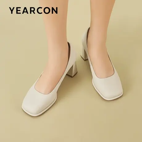 意尔康高跟鞋职业女工作鞋粗跟面试鞋2024新款春通勤真皮正装单鞋图片