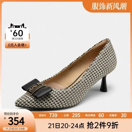 千百度静音高跟鞋新款蝴蝶结舒适约会通勤时装鞋优雅女单鞋图片