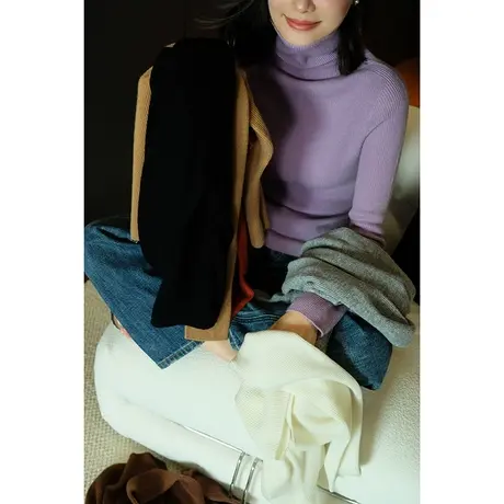 秋冬季新款女装超细亲肤无缝修身微弹羊绒羊毛女士打底衫针织衫女商品大图