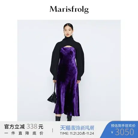 【明星同款】玛丝菲尔冬季新款紫色丝绒吊带连衣裙长款礼服商品大图