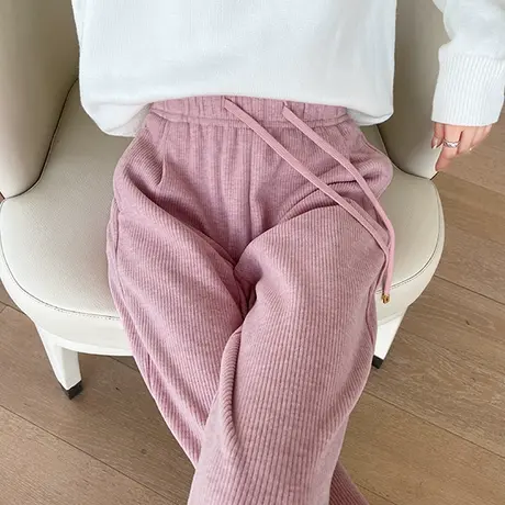 粉色羊绒哈伦裤女秋冬宽松直筒针织九分裤小个子显瘦休闲萝卜裤商品大图