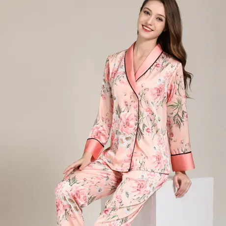 睡衣女春夏真丝长袖高级感碎花薄款网红风丝绸家居服冰丝套装商品大图
