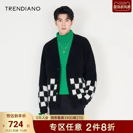 TRENDIANO官方男装冬季新款拼接针织毛衣男上衣图片