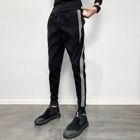 2023秋季潮男拼色休闲裤潮牌潮流加绒韩版修身网红快手小脚哈伦裤商品大图