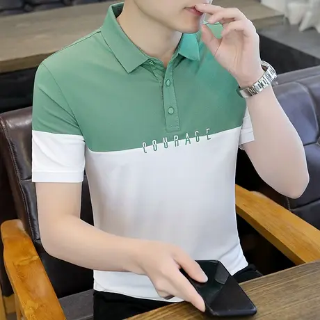 纯棉t恤短袖男潮牌夏季拼接撞色翻领Polo衫薄款半袖上衣服夏装ins商品大图