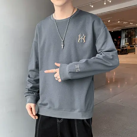 男t恤潮流2022春秋季新款纯棉青年圆领卫衣打底衫简约个性上衣服商品大图