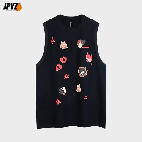 纯棉背心男潮外穿打底宽松运动健身篮球坎肩砍袖宽肩无袖T恤上衣图片