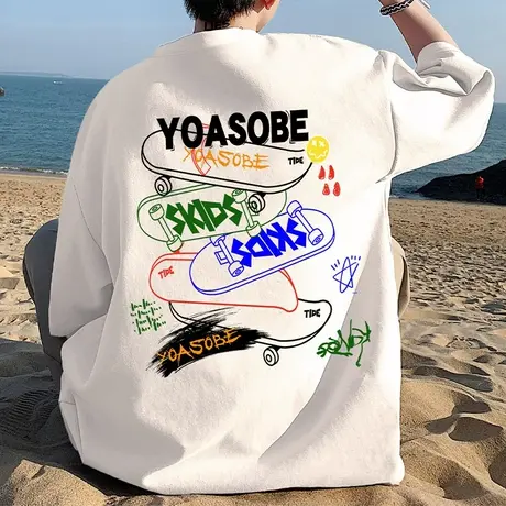 短袖t恤男夏季薄款港风大码宽松纯棉上衣青少年印花半袖情侣体恤T商品大图