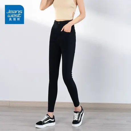 真维斯高腰加绒小脚裤2022秋冬新款修身显瘦防寒保暖弹力小脚裤潮商品大图