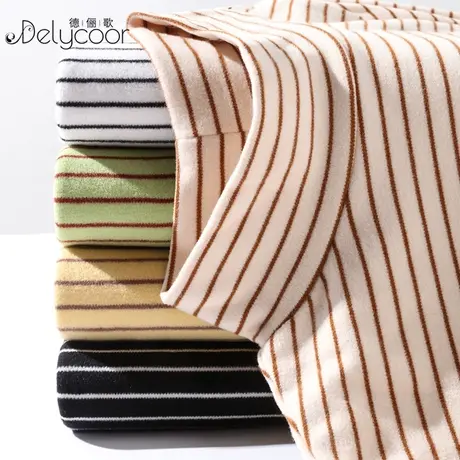 半高领条纹双面磨毛打底衫女长袖秋冬季加绒加厚德绒保暖内搭T恤商品大图