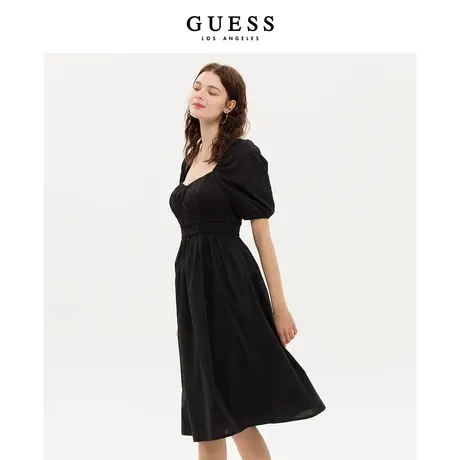 【38上新季】GUESS  女新中式大方领泡泡袖收腰连衣裙小黑裙图片