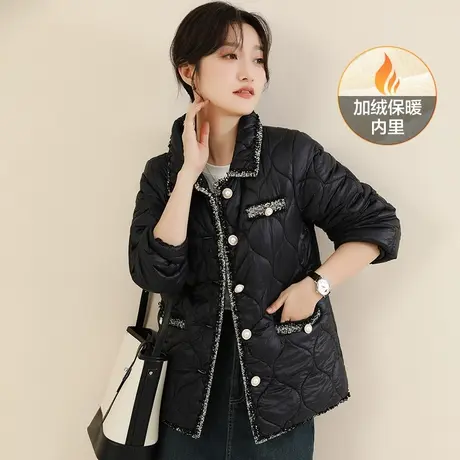 韩潮袭人小香风高级感拼接棉服外套女2023冬新款百搭加绒加厚棉衣图片