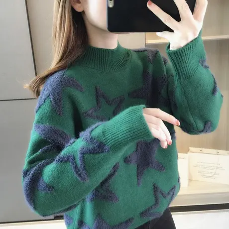 半高领毛衣女2023新款秋冬加厚宽松套头针织打底衫立体设计感外穿商品大图