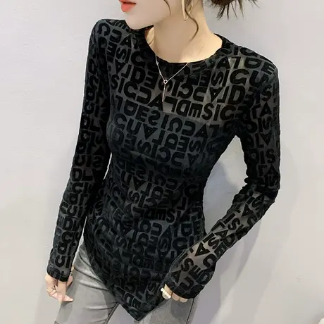 加绒打底衫女秋冬新款不规则开叉长袖T恤女装修身百搭洋气上衣潮商品大图