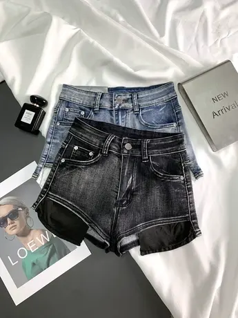 欧美设计感露口袋牛仔短裤女2023夏季新款辣妹弹力紧身弹力热裤潮商品大图