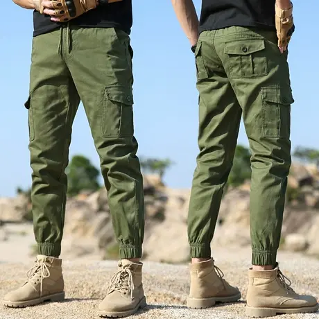 夏季时尚潮流工装长裤男夏季男裤工装裤纯色百搭透气男裤多口袋图片