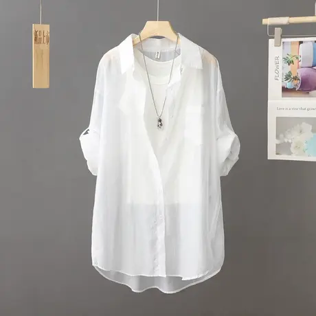 夏季半透防晒衣女中长款宽松大码轻薄透气紫外线防晒衬衫薄款外套商品大图