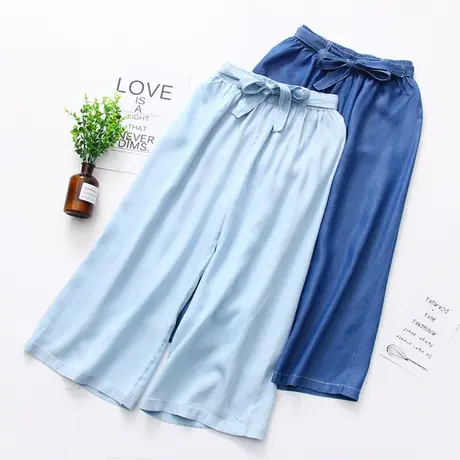 垂坠感~春夏季韩版宽松天丝牛仔裤女高腰百搭九分阔腿裤显瘦裙裤图片