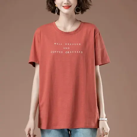 加肥加大码短袖t恤女夏季新款宽松中年妈妈纯棉文艺休闲半袖体恤商品大图