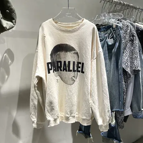 卫衣女春秋薄款2021新款洋气设计感小众慵懒风bf嘻哈印花百搭上衣商品大图