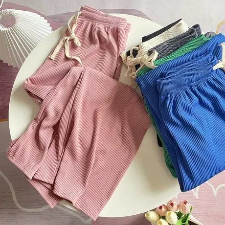 春夏新款百搭蛇骨纹阔腿裤女休闲裤宽松显瘦长裤直筒裤高腰拖地裤图片