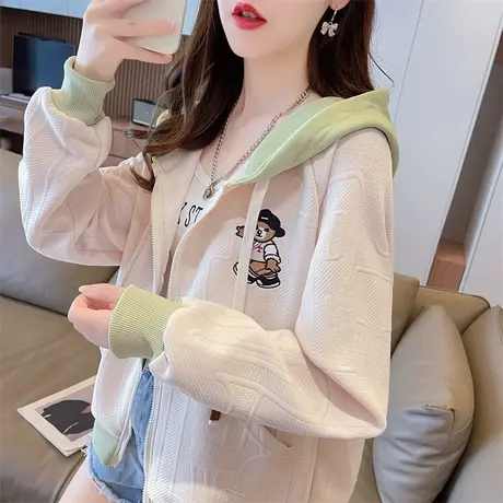 早秋外套女春秋季韩版宽松大码初秋薄款小个子拼色棒球服开衫卫衣商品大图