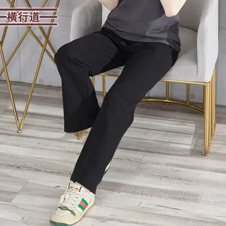 休闲抽绳阔腿长裤2025新款纯色宽松休闲裤黑色松紧腰女款下装大码商品大图