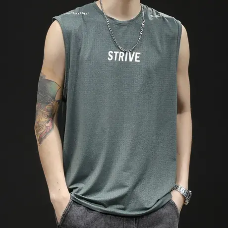 轻薄冰丝背心男潮坎肩男士t恤无袖跨栏运动健身篮球男款大码夏季图片