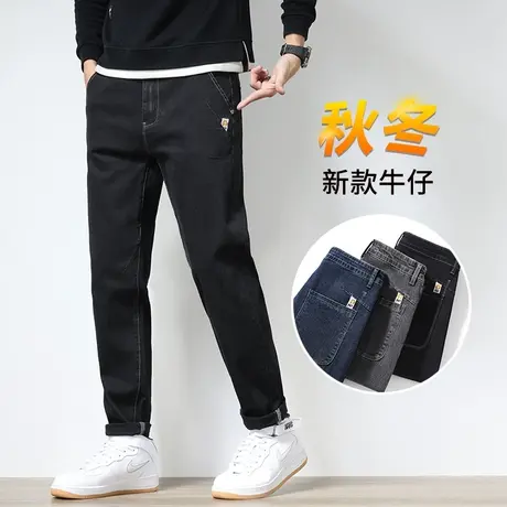 秋冬季潮牌斜插袋双褶牛仔裤男士2024新款弹力休闲男裤子冬裤男款商品大图