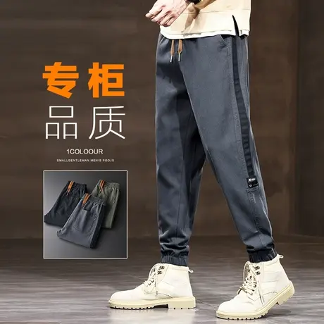 日系港风男款竖条纹痞帅工装春季束脚哈伦九分休闲裤春秋款男裤子商品大图