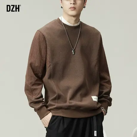 男士重磅圆领卫衣男款秋季情侣上衣潮牌男设计感美式拼接无帽外套商品大图