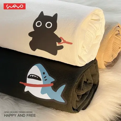 悦游 鲨猫 可爱甜美情侣装T恤男纯棉短袖情侣ins商品大图