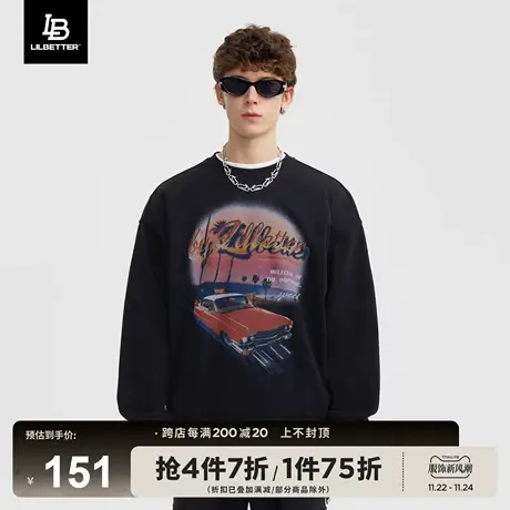LiLbetter男士卫衣秋季新款外套圆领印花百搭时尚潮牌运动上衣LB商品大图