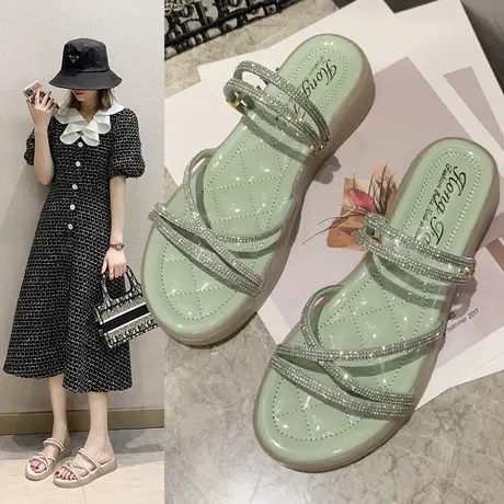 百搭平底水钻凉鞋女2022年新款夏季仙女风时装两穿罗马凉拖鞋外穿商品大图