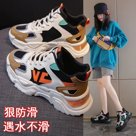 网红爆款高帮老爹鞋女2022秋季新款ins潮超火运动鞋皮面女鞋防滑商品大图
