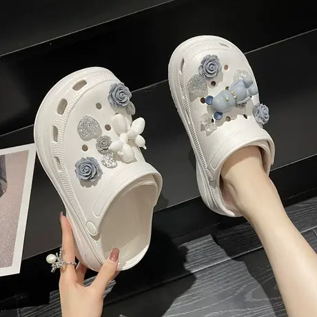 洞洞鞋女夏季可爱暴力熊时尚外穿厚底防滑增高松糕沙滩包头凉拖鞋图片