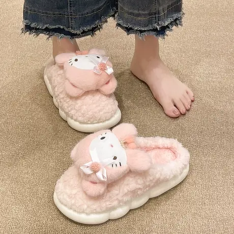 踩屎感棉拖鞋女秋冬季网红外穿可爱室内家居厚底防滑保暖毛绒拖鞋商品大图