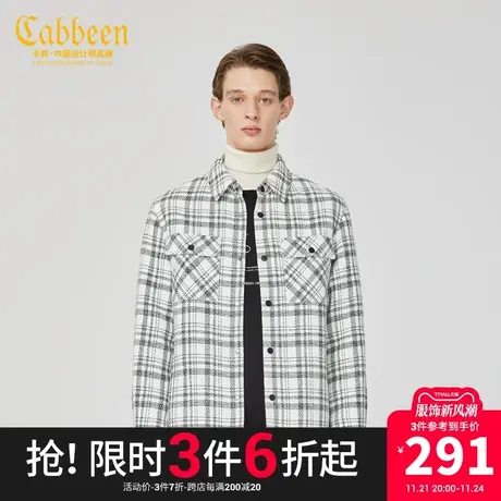卡宾男装棉外套格纹衬衣外套保暖棉衣舒适小香风上衣气质男A图片