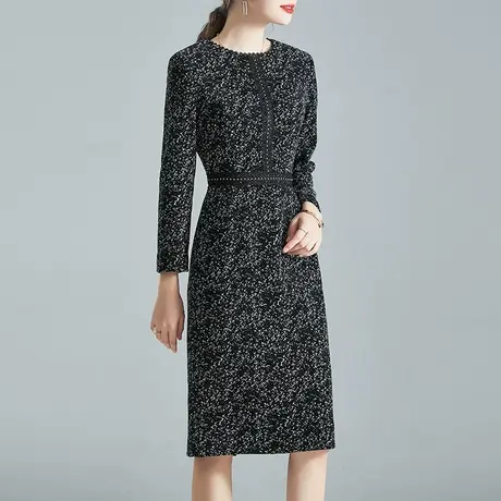 【1件7.9折】冬毛呢连衣裙女新款气质优雅显瘦百搭打底裙子图片