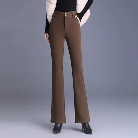 加绒毛呢长裤喇叭裤女秋冬2023新款高腰垂感显瘦微喇西装裤休闲裤商品大图