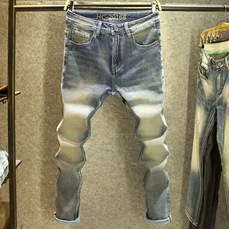 秋冬水洗牛仔长裤男士弹力修身小直筒裤子美式复古休闲百搭裤子男商品大图