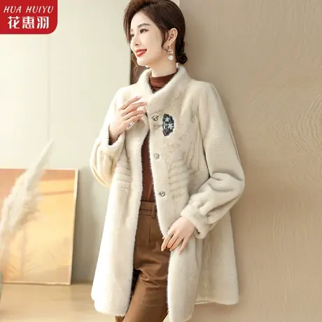 妈妈秋冬加绒毛呢外套洋气水貂绒大衣中老年人女冬装时尚呢子上衣商品大图